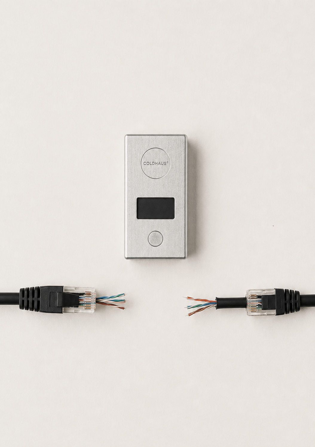 Air-gapped device beside a severed ethernet cable